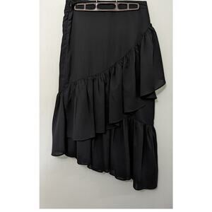 LNV Women's Black Asymmetrical Ruffle Layered Skirt with Side Zip Size M